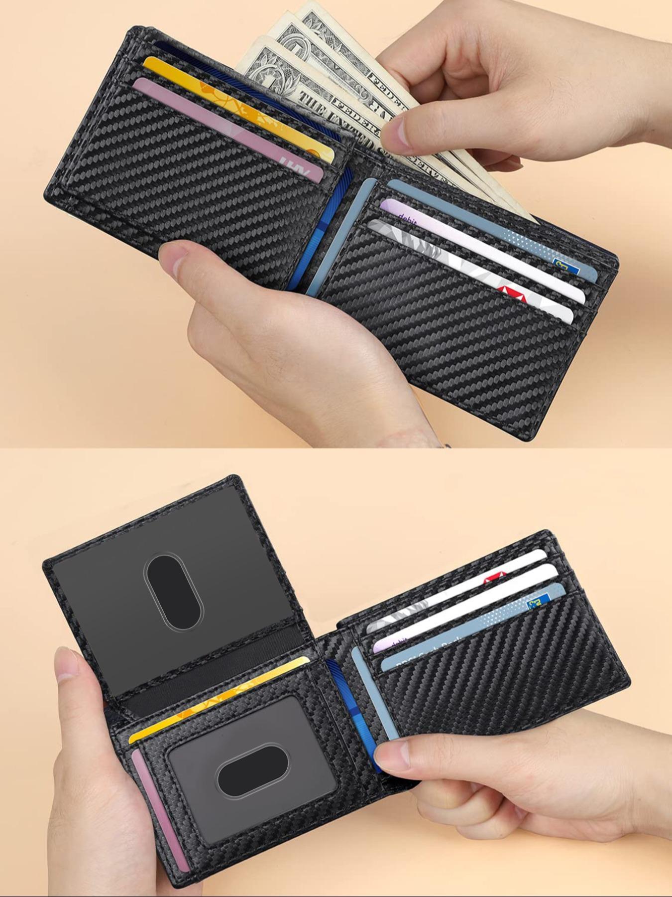 Men's Minimalist Carbon Fiber Pattern Leather Wallet, RFID Blocking Card Holder, Slim Wallet with Money Clip, Casual Trendy Versatile High-quality Daily Wallet