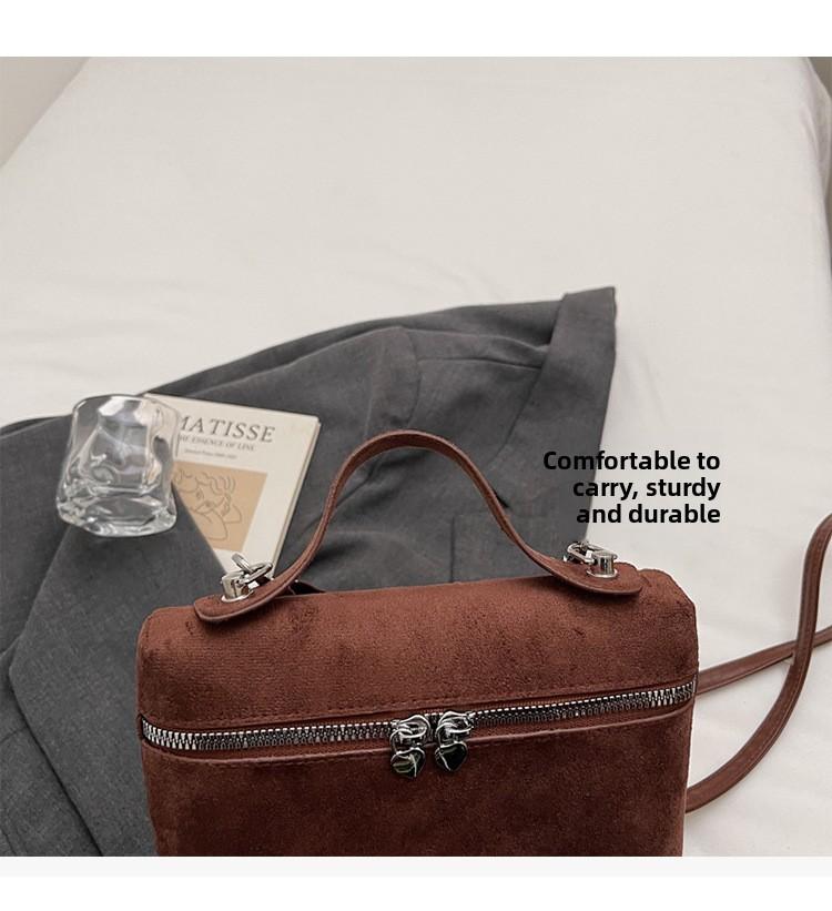 Luxury Suede Versatile Shoulder Bag  Purse Fall Winter Retro Matte Crossbody Handle Bag for Women Texture Simple Satchels Bag