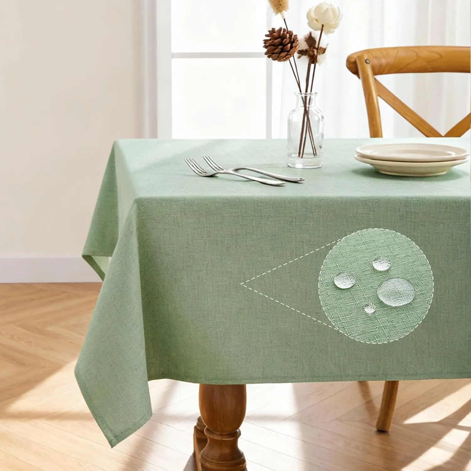 Rectangle Linen Tablecloth  & Stain Resistant, Wrinkle-Free Table Cloth Adds Elegance and Protection, Ideal for Dining, Party, Wedding and Outdoor, 52 x 70 Inch, Sage Green
