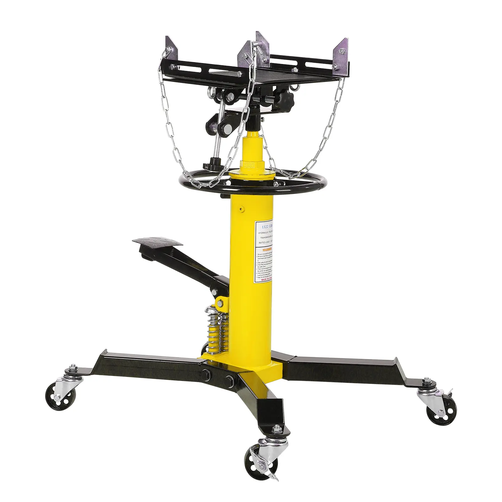 Transmission Jack, Heavy Duty 1322 lbs Hydraulic Telescoping Transmission Jack, Professional Hydraulic Lift Hoist with Foot Pedal, 33.8"-69" High Lift and 360° Swivel Wheel, for Garage/Shop, Yellow/Red/Blue