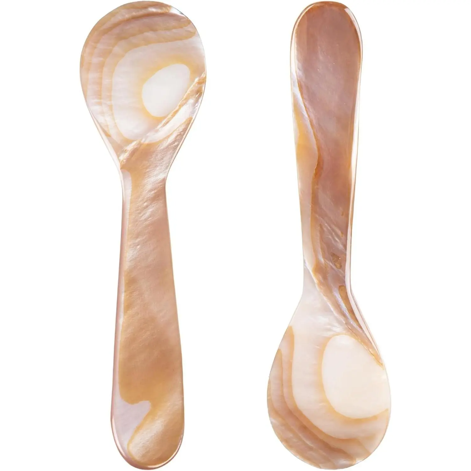 2-Pack Handcrafted Pink Caviar Spoons, Mother of Pearl Round Handle, 3.54" (9cm), Ideal for Ice Cream Coffee, Kitchen Restaurant Catering, Wedding Party Event Favors & Gifts