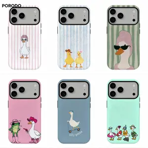 PORODO for MagSafe Retro Silly Goose Phone Case, 90s Western Duck Tough Cover, Bold Striped Summer Aesthetic Protective Case, Compatible for iPhone 17 16 15 14 13 12 11, Perfect Holiday Gift