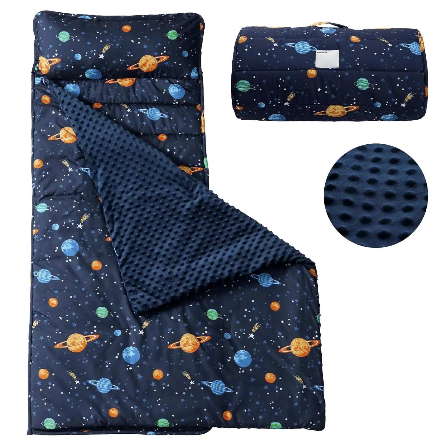 Toddler Nap Mat with Removable Pillow and Blanket, Rollup Kids Sleeping Mat, Slumber Bags for Boys, 55"x23" Toddler Sleeping Bag for Daycare Preschool Travel Camping,