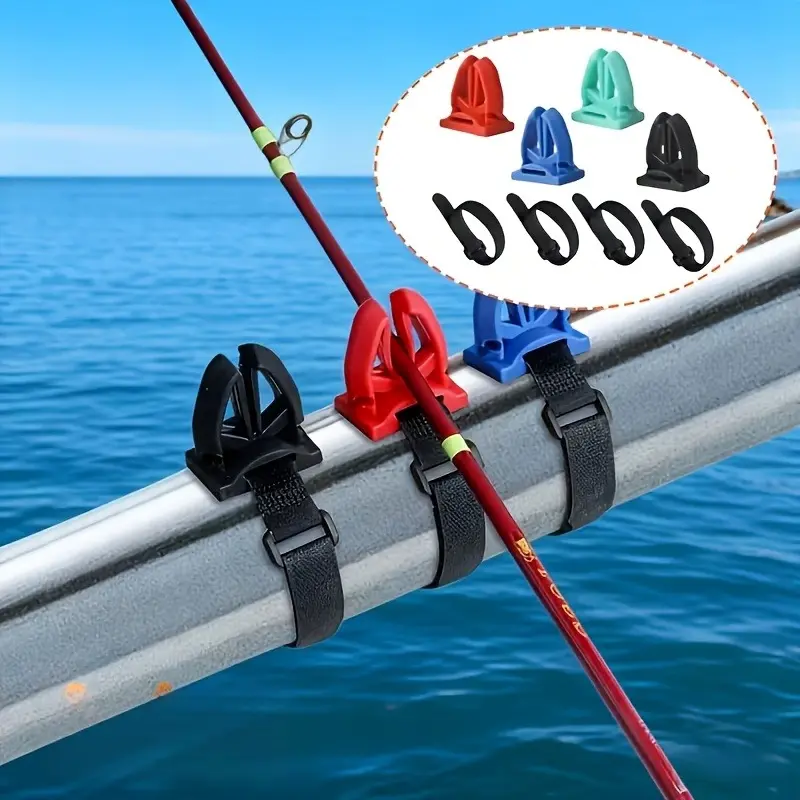 4pcs Set (2 Brackets And 2 Straps) Fishing Rod Bracket, Equipped with Adjustable Straps, Designed for Portability, Perfect for Quick Installation on Bridges And Boats