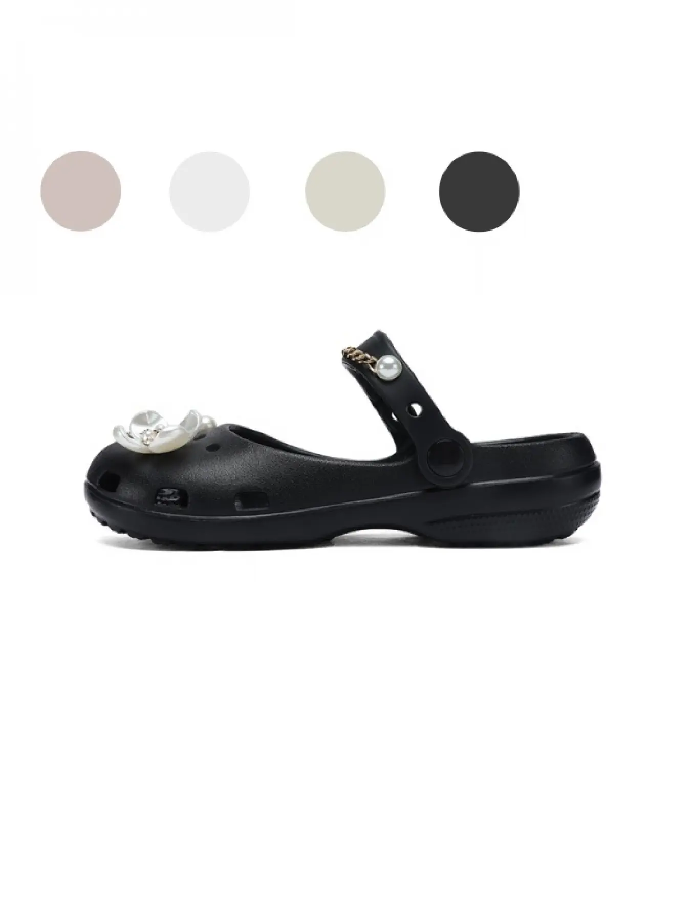 Women's Pearl Flower Decor Mary Jane Closed Toe Clogs, Adjustable Strap Thick EVA Sole Anti-slip Sandals For Household, Commuting & Daily Shopping