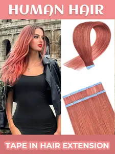 Mini Tape-In Human Hair Extensions, Grass, Natural Straight Hair, Dual-Sided Adhesive, Easy to Wear and Remove