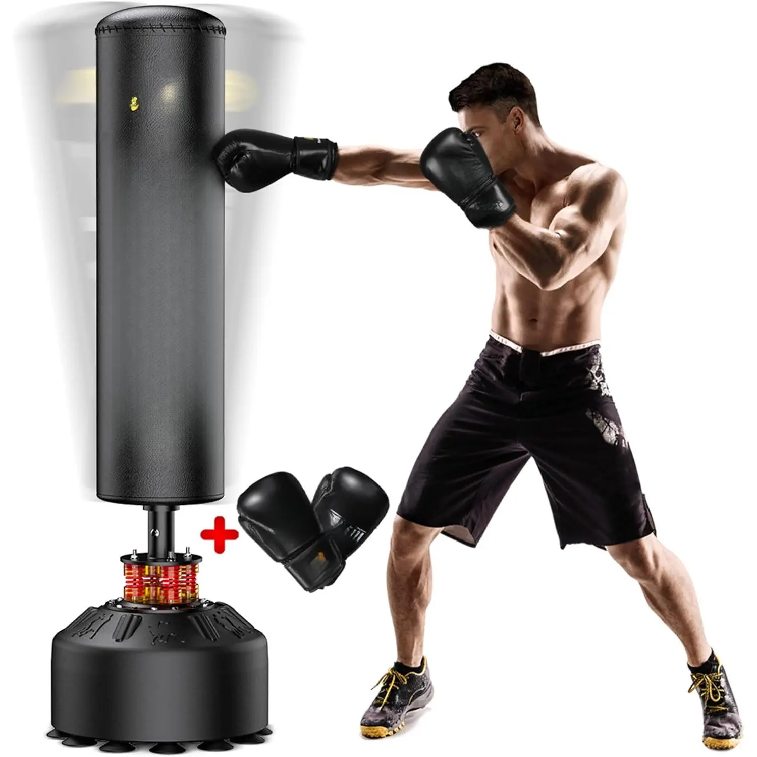 70'' Freestanding Punching Bag with Boxing Gloves, Heavy Boxing Bag with Suction Cup Base, Stand Kickboxing Bag for Adult-Teens Family Home Gym Training Equipment