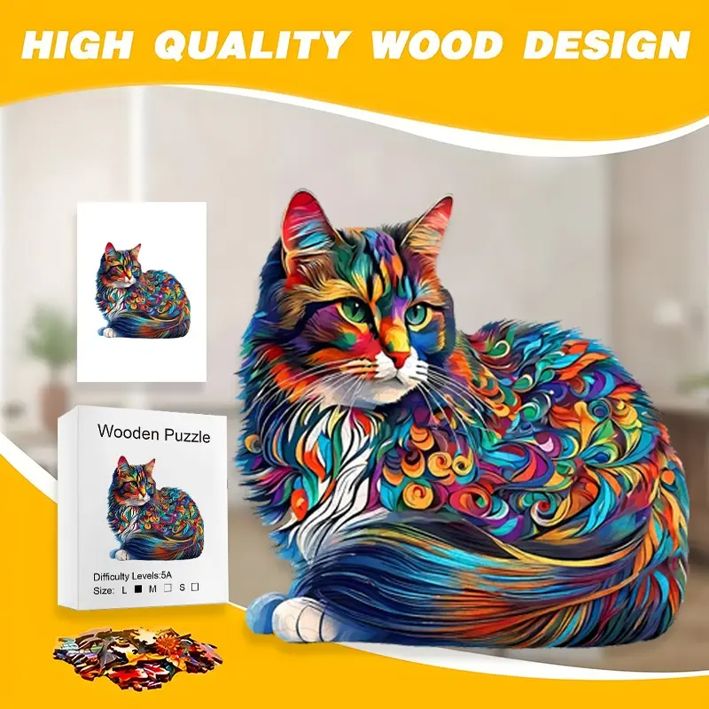 New Cat Animal Alien Wooden Box Jigsaw Puzzle, Perfect Birthday Gift, Ideal Halloween Gift, Fun and Educational Toy for Kids