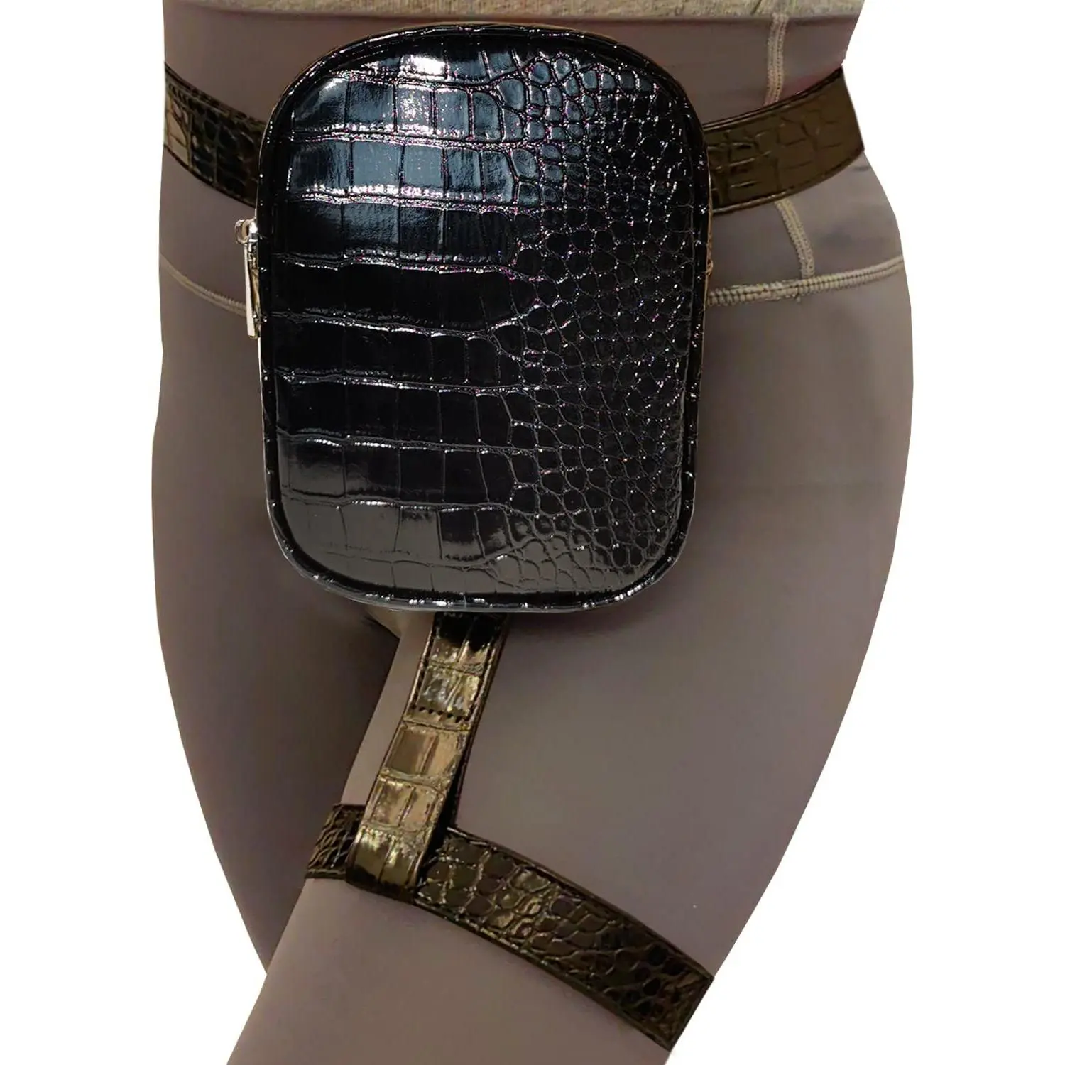 Harness - Synthetic Leather Thigh Bag - Black