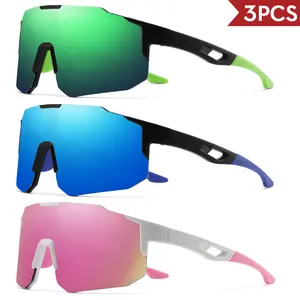 XUH 3PCS Vibrant Oversized Wraparound Sports Sunglasses UV400 - One-Piece Lens, Unisex for Running, Cycling, Fishing & Daily Use