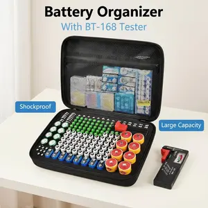 Large Capacity Portable Battery Storage Box, Includes Battery Tester, Shockproof Dust-Proof, Ideal for Home/outdoor Use, Battery Organizer