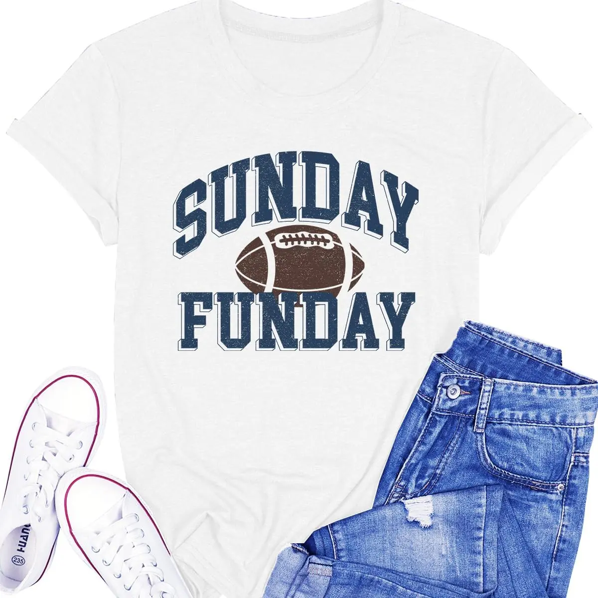 Women's Sunday Funday Football Graphic Tee - Heavyweight Cotton Garment, Clean Finish, Front Print, Short-Sleeve Crewneck, Athletic Street Style, Drape Fit, Sports Fan Top, Trending Outfit, Best Gift for Men