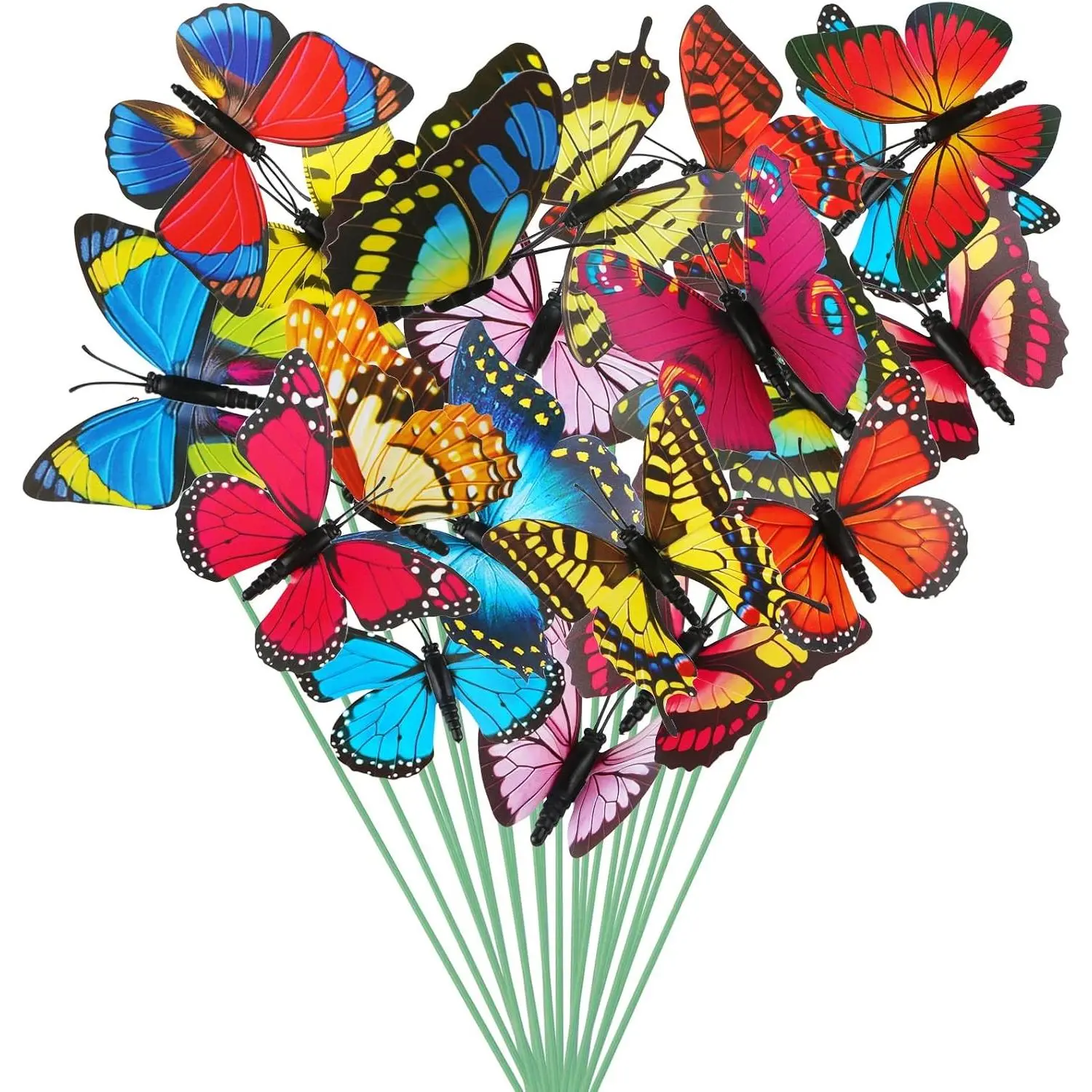 Butterfly Stakes, 9cm Colorful  Butterflies Stakes Garden Ornaments for Indoor Outdoor Yard Patio Planter Flower Pot Decorations, Pack of 20