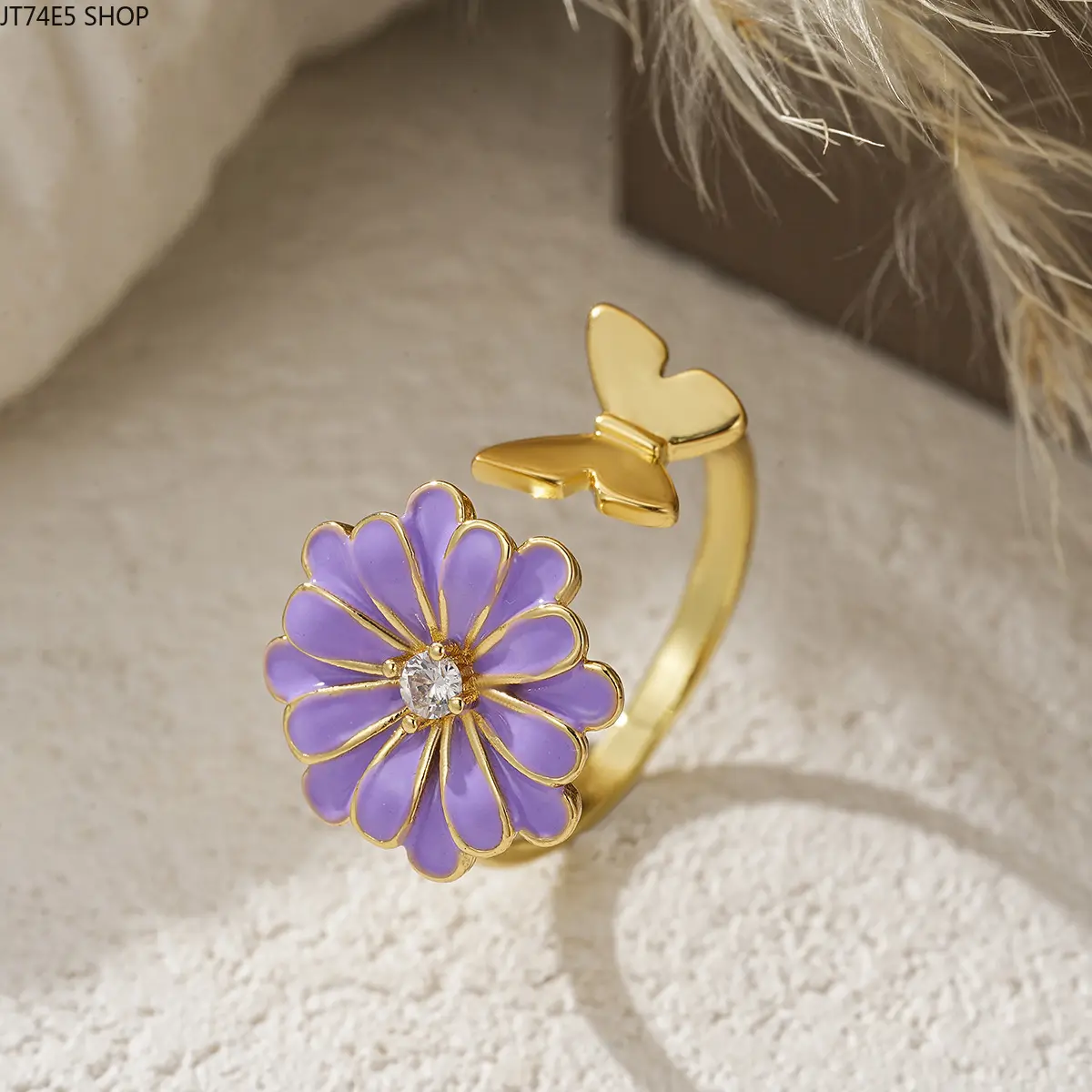 Free rotation three-dimensional flower ring female ins tide opening metal copper inlaid zircon cute ladybug butterfly ring