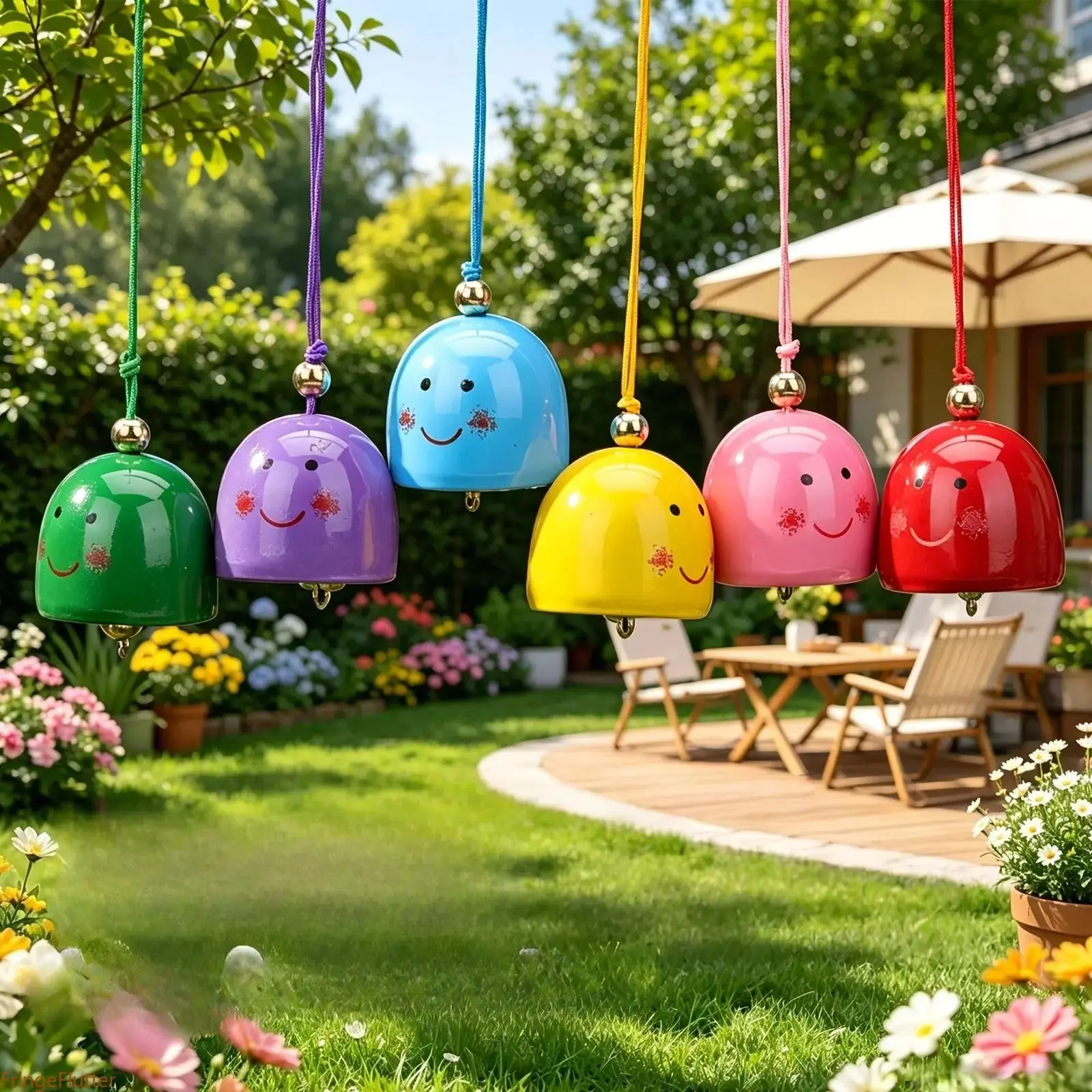Viral Aesthetic Smiley Wind Chimes, DIY Colorful Metal Bell Ornaments with Lanyard, Whimsical Backyard Home Decor & Holiday Gift