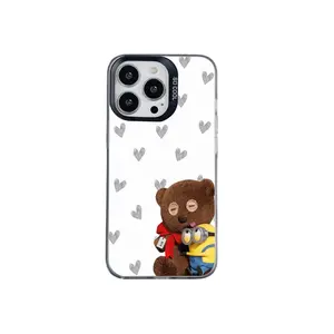 Cute Minion-themed iridescent silver phone case with a matte finish; compatible with iPhone 17/16/15/14/13/12—a perfect gift choice.