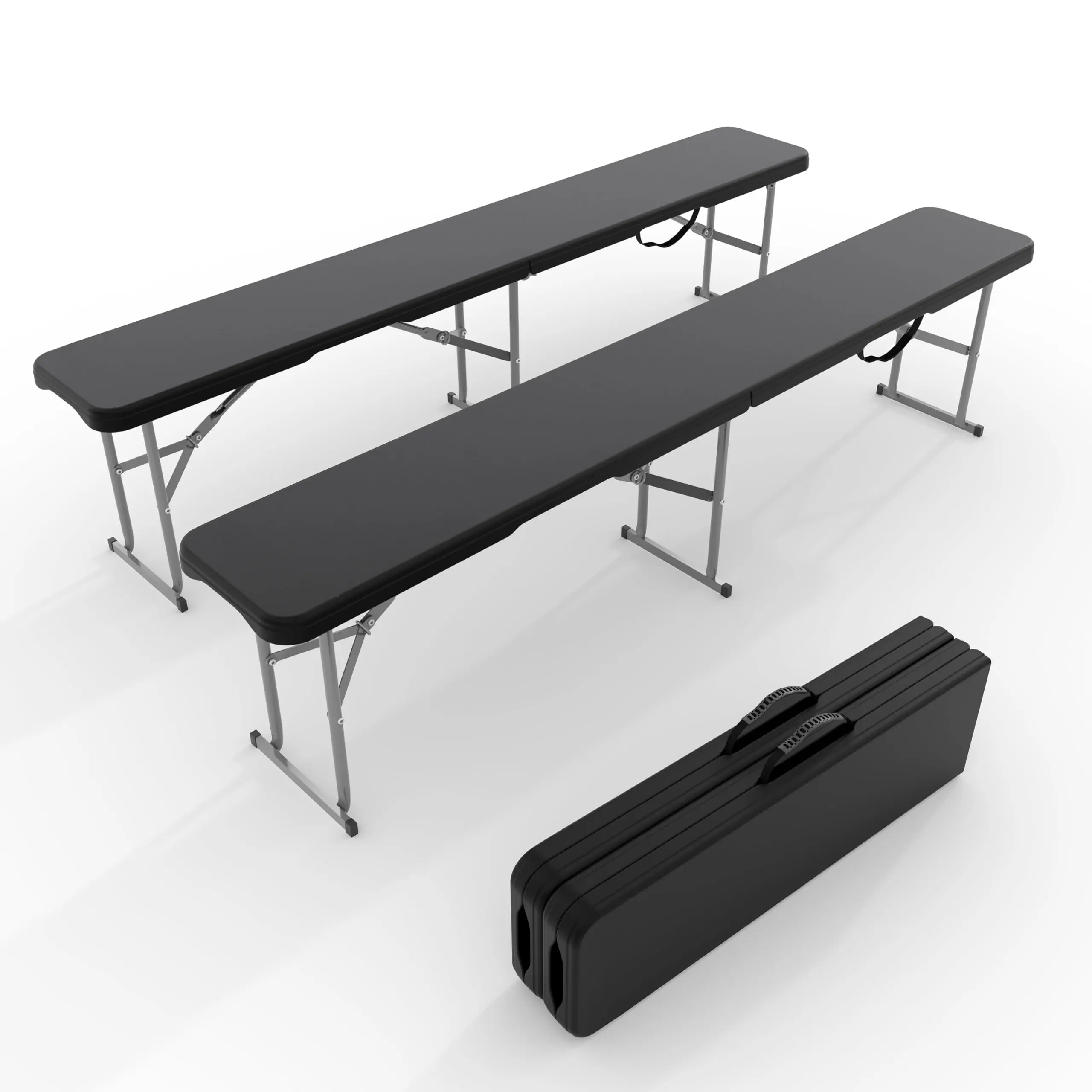 2 Pack 6FT Black Portable Folding Bench with Handle & Lock, Plastic Foldable Seat for Camping Picnic Sports Outdoor Dining sohochic