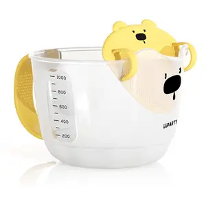 This top-selling graduated measuring jug works as handy egg strainer cup & egg separator mug for filtering raw egg liquid smoothly. Durable plastic batter bowl doubles as rice washing colander and sift filter cup, serving as reliable liquid measure cup