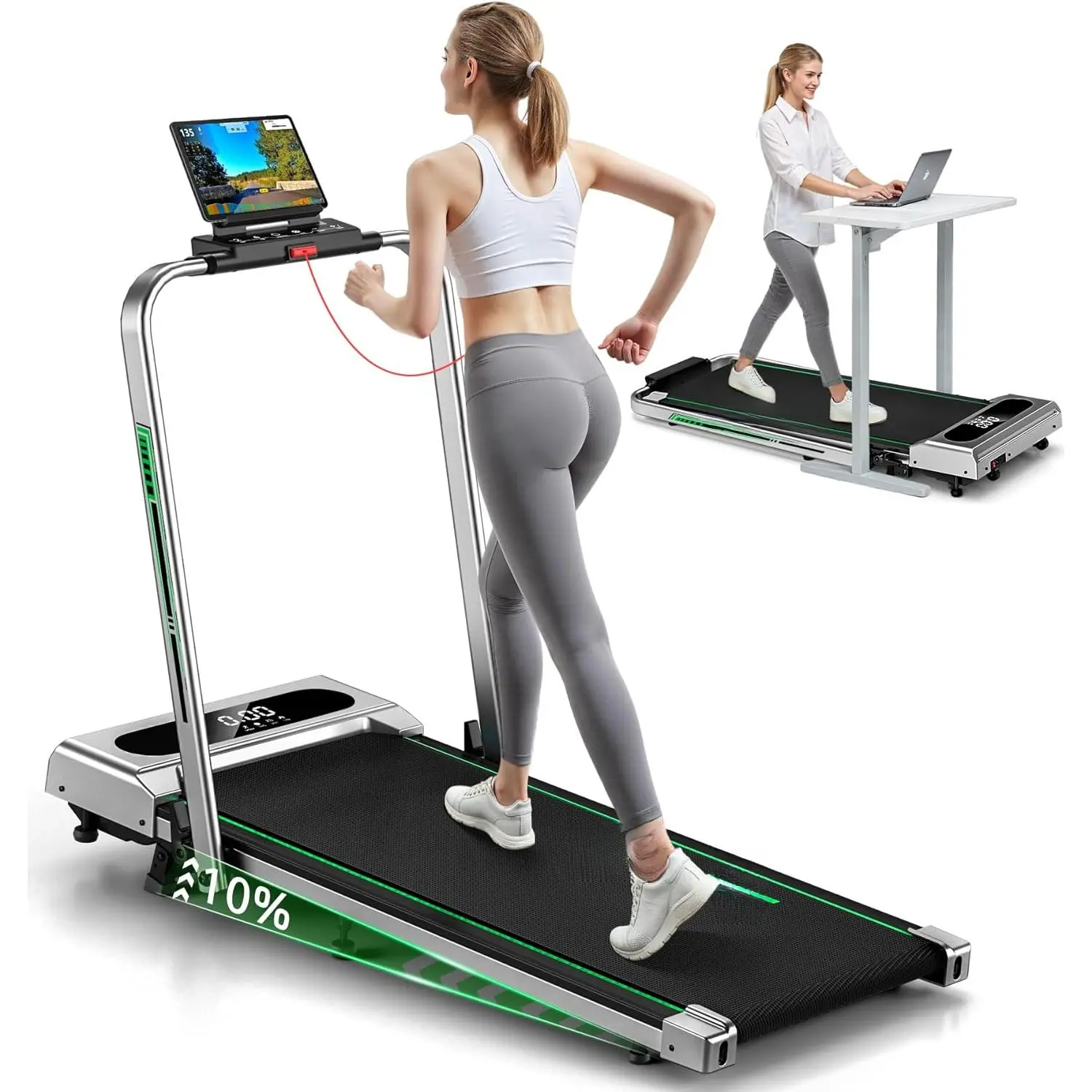 Treadmills for Home, App Compatible, 5 in 1 7.5MPH Foldable Treadmill with 10% Incline, 3.0HP Brushless Drive, 12 HIIT Programs, Full Screen LED Display, Remote Control, 400 LBS Weight Capacity
