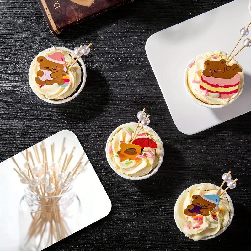 Bamboo Fruit Stick (100pcs), Faux Pearl Decor Cocktail Stick, Party Dessert Stick, Disposable Food Stick for Party, Festive & Party Supplies, Party Accessories, Disposable Cocktail Sticks