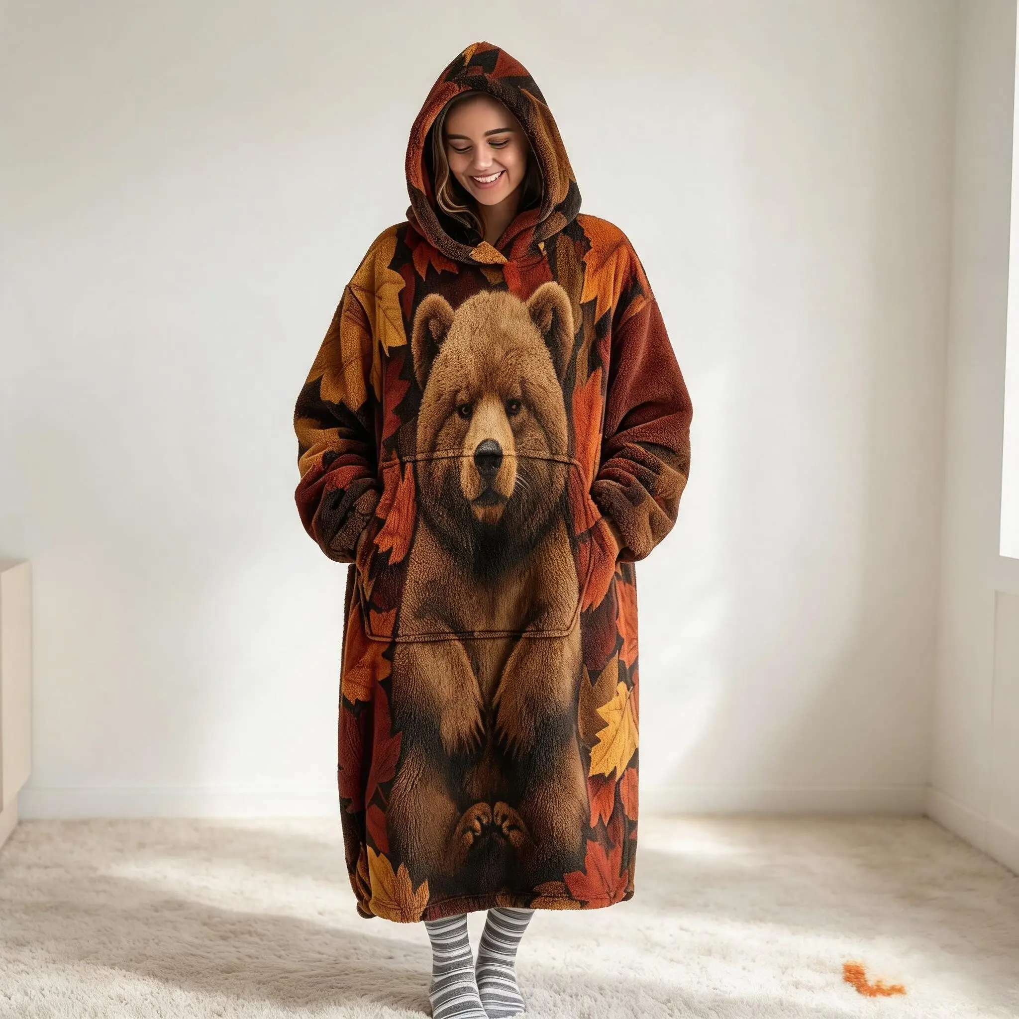 Unisex Wearable Hooded Blanket, Cozy Bear Fleece Adult Sweatshirt Blanket, Fashion Warm Design, Perfect Gift Choice