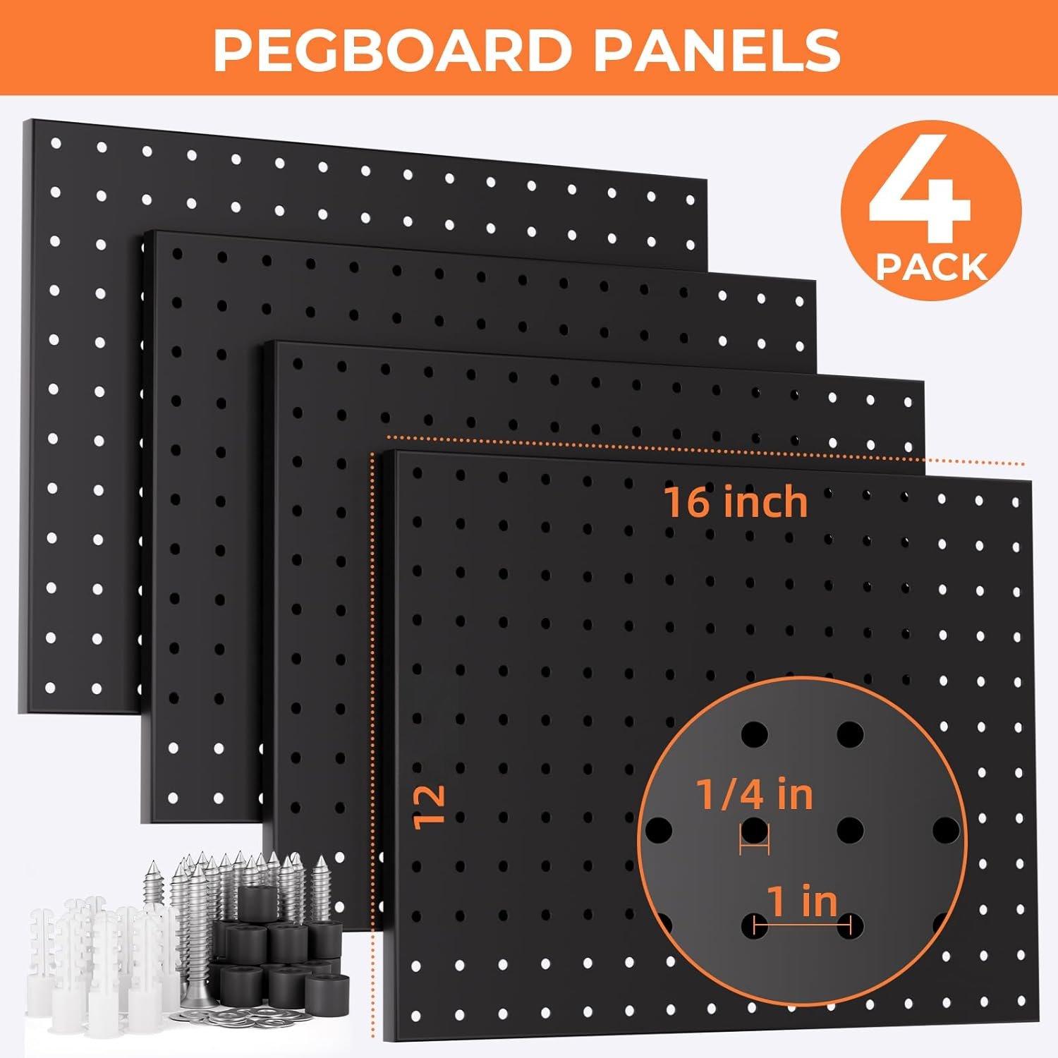 70 count Pegboard Wall Organizer, 4 count Metal Peg Board Panels with 66 count 1/4" Pegboard Hooks Accessories Kit, Black Peg Board for Walls , Garage Tool Storage, Workbench Organization 70 count Pegboard Wall Organizer, 4 count Metal Peg Board Panels with 66 count 1/4" Pegboard Hooks Accessories Kit, Black Peg Board for Walls , Garage Tool Storage, Workbench Organization