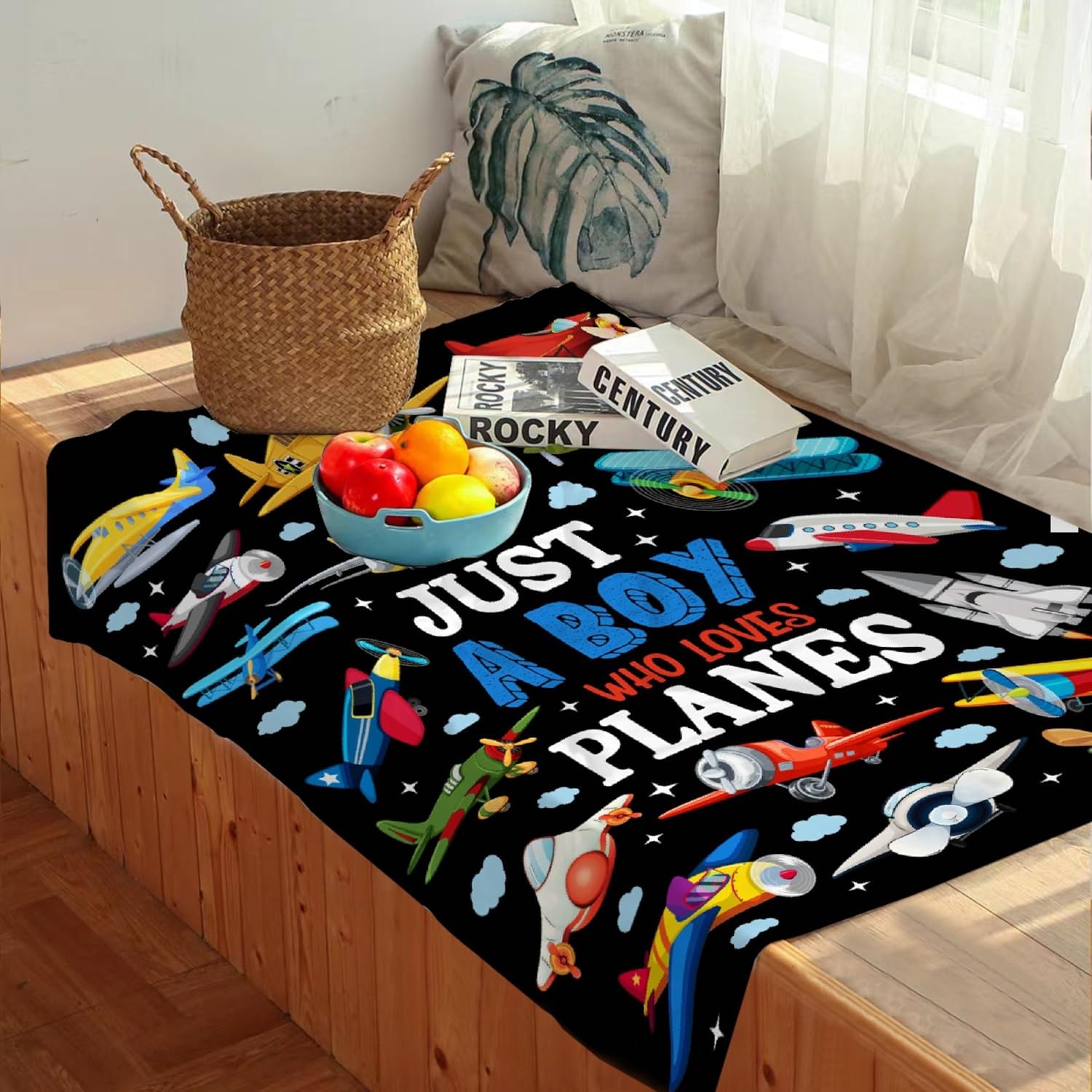 1pc Airplane Slogan Print Aviation Flight Blanket - A gift from a boy who loves airplanes. A soft, comfortable, lightweight flannel blanket perfect for sofa beds, travel, and naps. Suitable for both boys and girls who love airplanes.