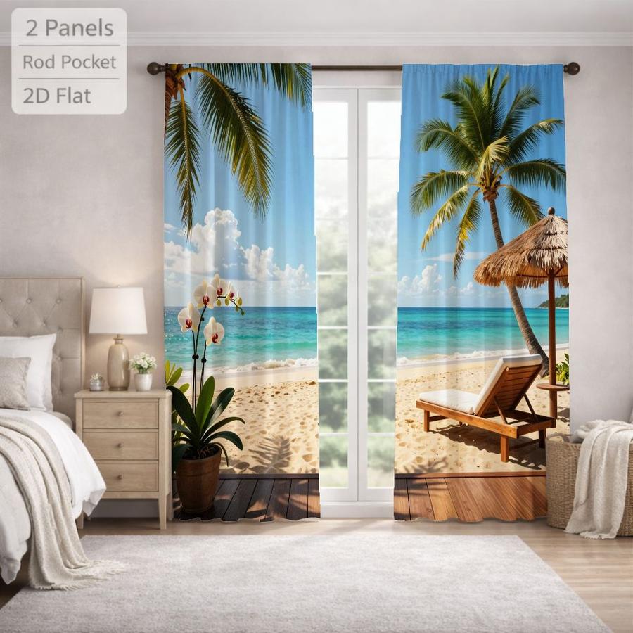 2Pcs Green Forest Bamboo Pattern Countryside Style Sun Blocking Curtains Digital Printed Rod Pocket, Window Treatment For Bedroom Office Kitchen Living Room Study Home Decor