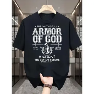 Casual Christian Style, Men's T-Shirt, Armor Of God Ephesians 6:11 Graphic Tee, Summer Worship Church Wear, Gift For Believer Husband Father
