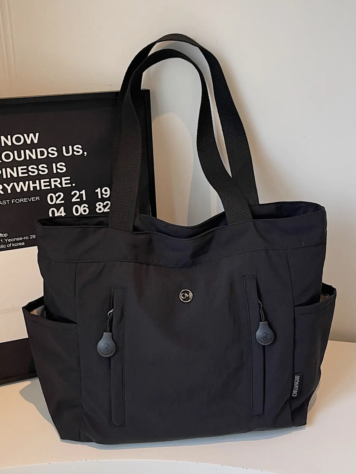 Casual Waterproof Tote Bag, Multi-Pocket Design, Durable and Stain-Resistant, Shoulder Bag for Daily Commute, Women's Shopping Bag