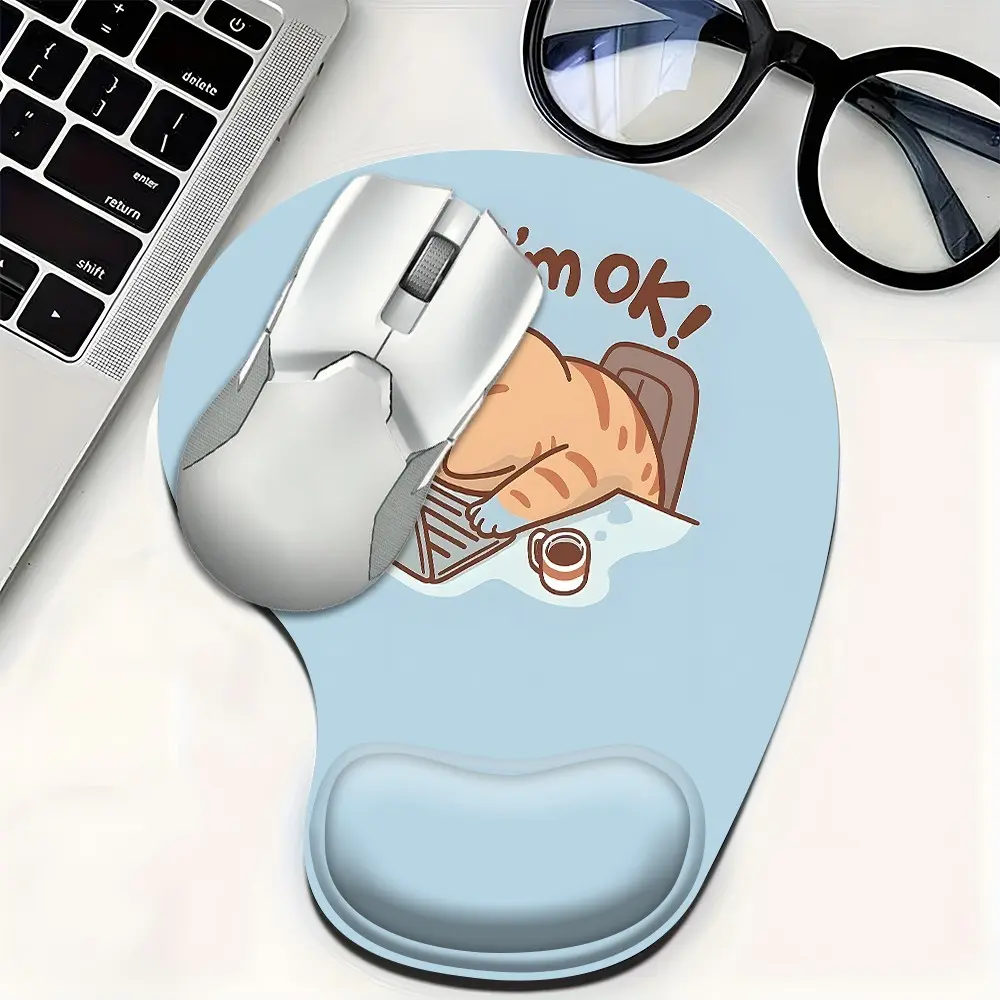 Cute Orange Cat Blue Ergonomic Mouse Pad with Wrist Rest, Gel Wrist Support Mousepad, Pain Relief Laptop Computer Mouse Pad, Non-Slip Mouse Pads for Office & Home, Gift for Women