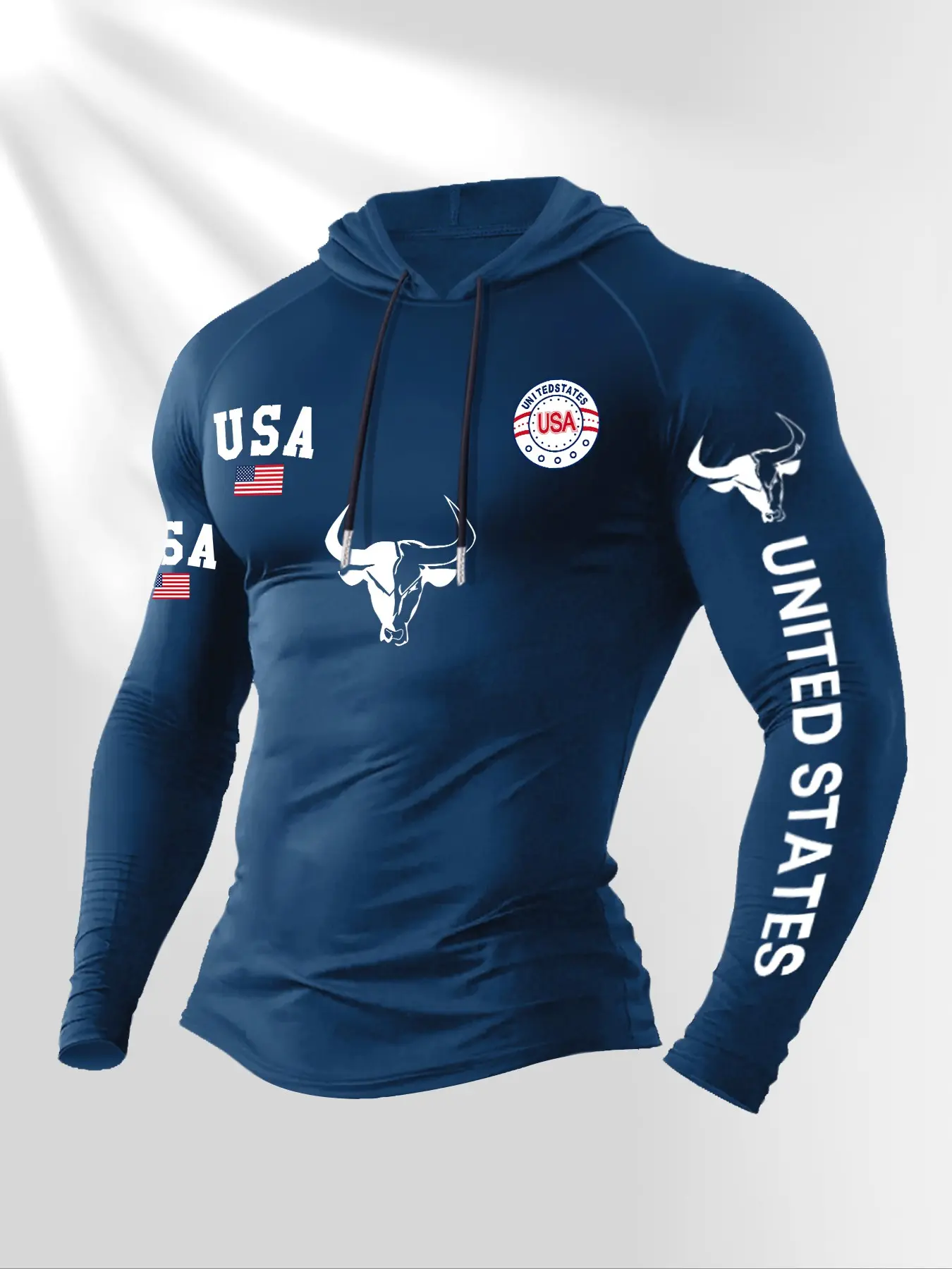 Bestselling Men's Versatile Hooded Long Sleeve T-Shirt, Graphic Letter Usa Flag Print, Casual Daily Wear, Fashion Outdoor Clothing, Activewear