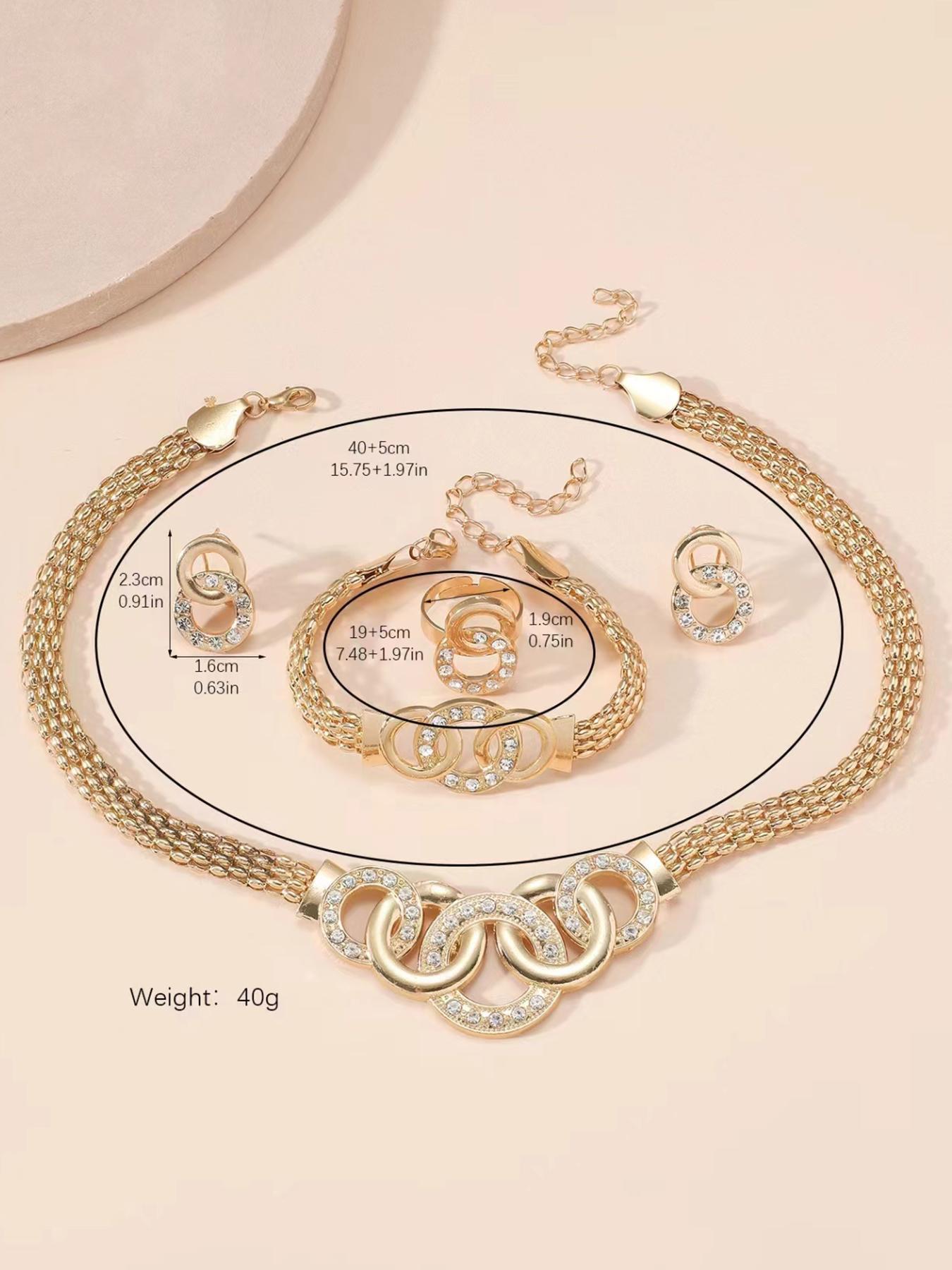 Rhinestone Decorated Jewelry Set, Fashion Round Design Pendant Necklace & Dangle Earrings & Ring & Bracelet for Party, Daily Clothing Decor, Trendy Jewelry for Birthday Gift