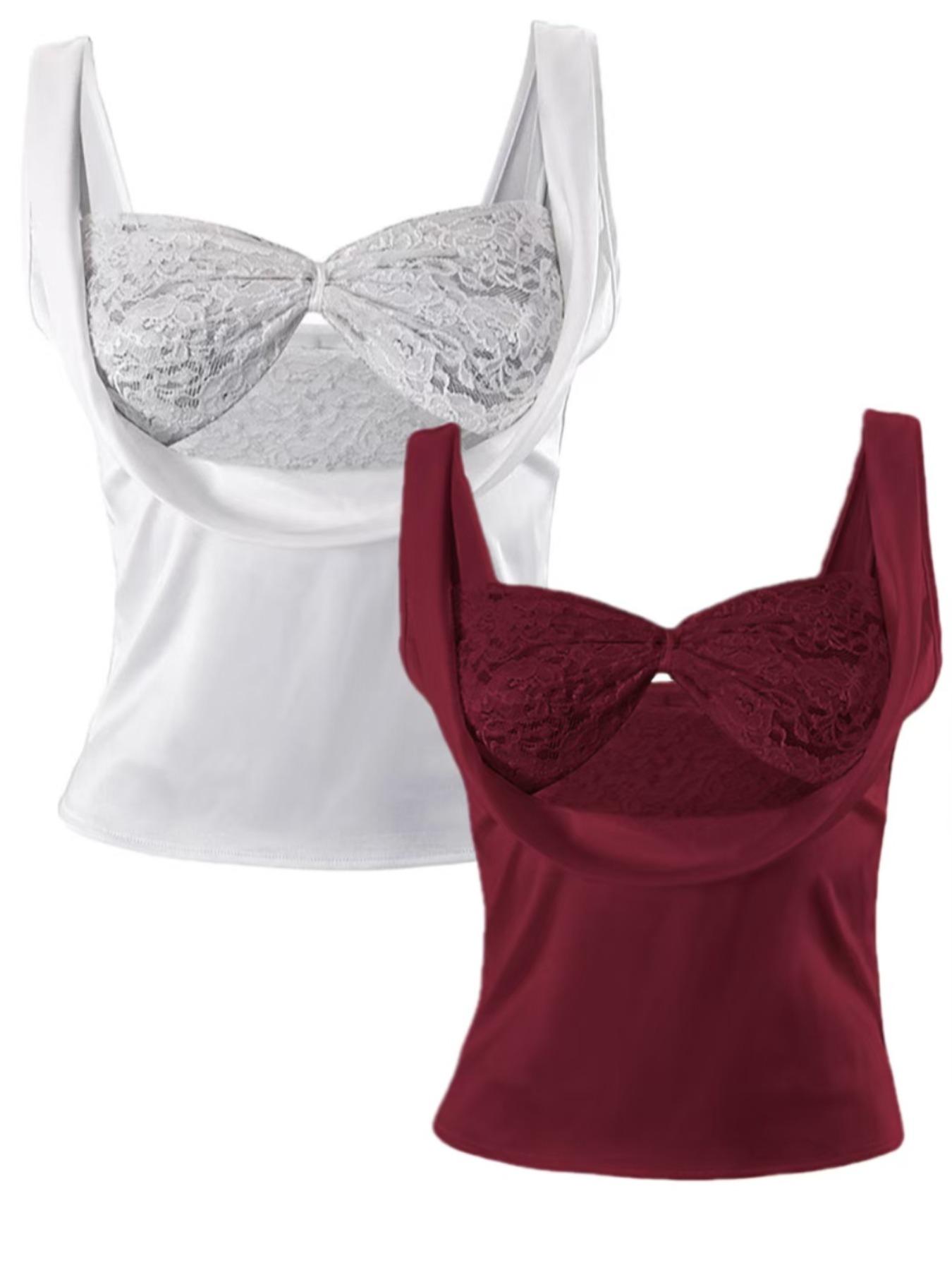 Women's Sexy Backless Lace Strap Bra and Bow Decor Cami Cropped Tank Top Set, Slim-Fit Summer Fashion Outfit, Perfect for Parties, Bustier, Womenswear, Garment, Backless Sleeveless Cami