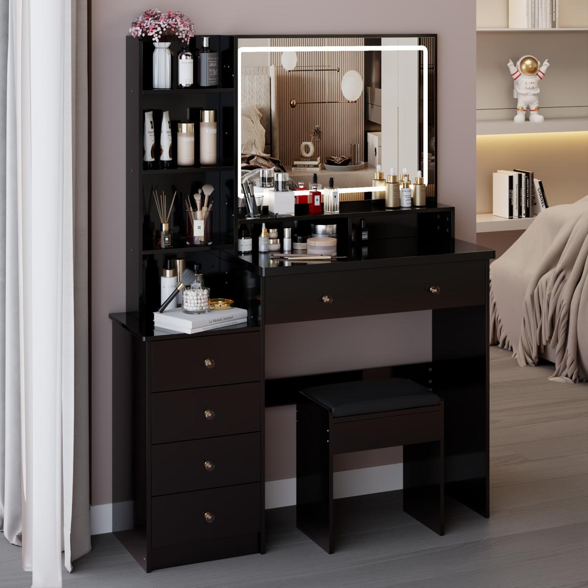 41" Large Sized Bedside Cabinet Vanity Table + Cushioned Stool, Extra Large Touch Control LED Mirror, 3-color Switch, Multi Layer High Capacity Storage Fashionable Dresser, EPA, GCC, UL Certificate 41" Large Sized Bedside Cabinet Vanity Table + Cushioned Stool, Extra Large Touch Control LED Mirror, 3-color Switch, Multi Layer High Capacity Storage Fashionable Dresser, EPA, GCC, UL Certificate