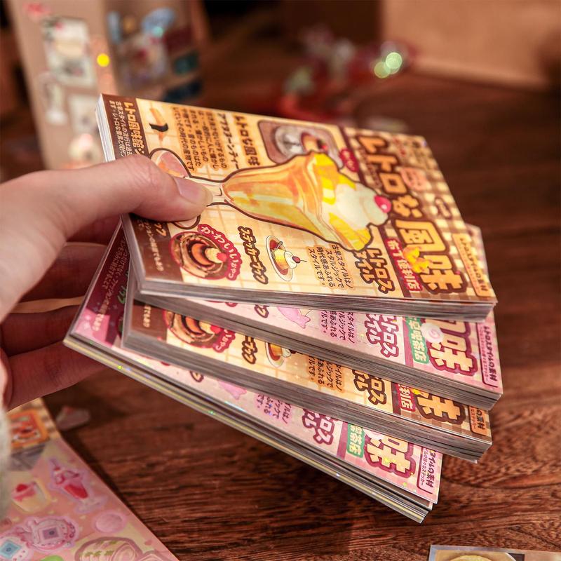 Vintage Dessert Pattern Sticker Book, Cute Sticker Book, Office Label & Sticker, DIY Decorative Sticker Book for Phone Case Water Bottle