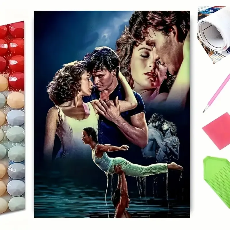 DIY Diamond Painting Kit, Vintage Romantic Dance Movie Poster Wall Art, Classic Couple Water Dance Scene Decor. Great for Home Hanging, Relaxing DIY Craft, Handicraft, Holiday Gift for Classic Romance Movie Fans