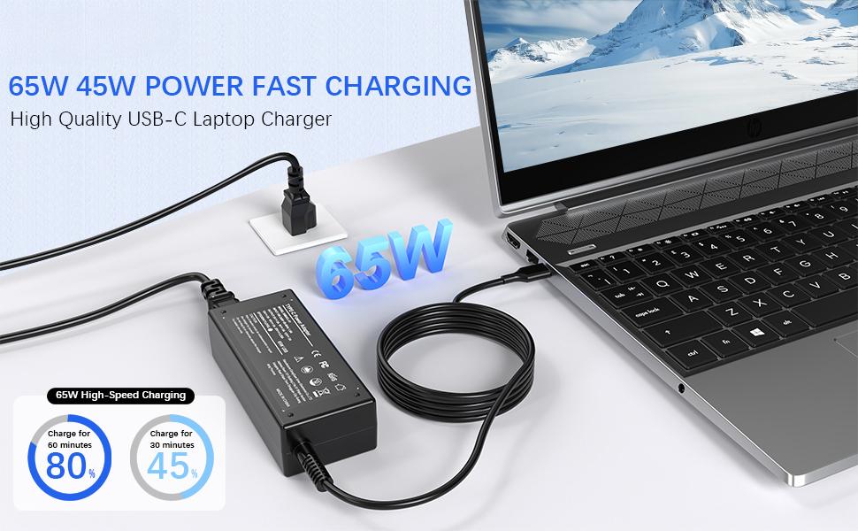 Universal 65W USB C Laptop Charger Compatible with HP chromebook Lenovo Dell Acer Asus Samsung Google Computer Type C Power Adapter