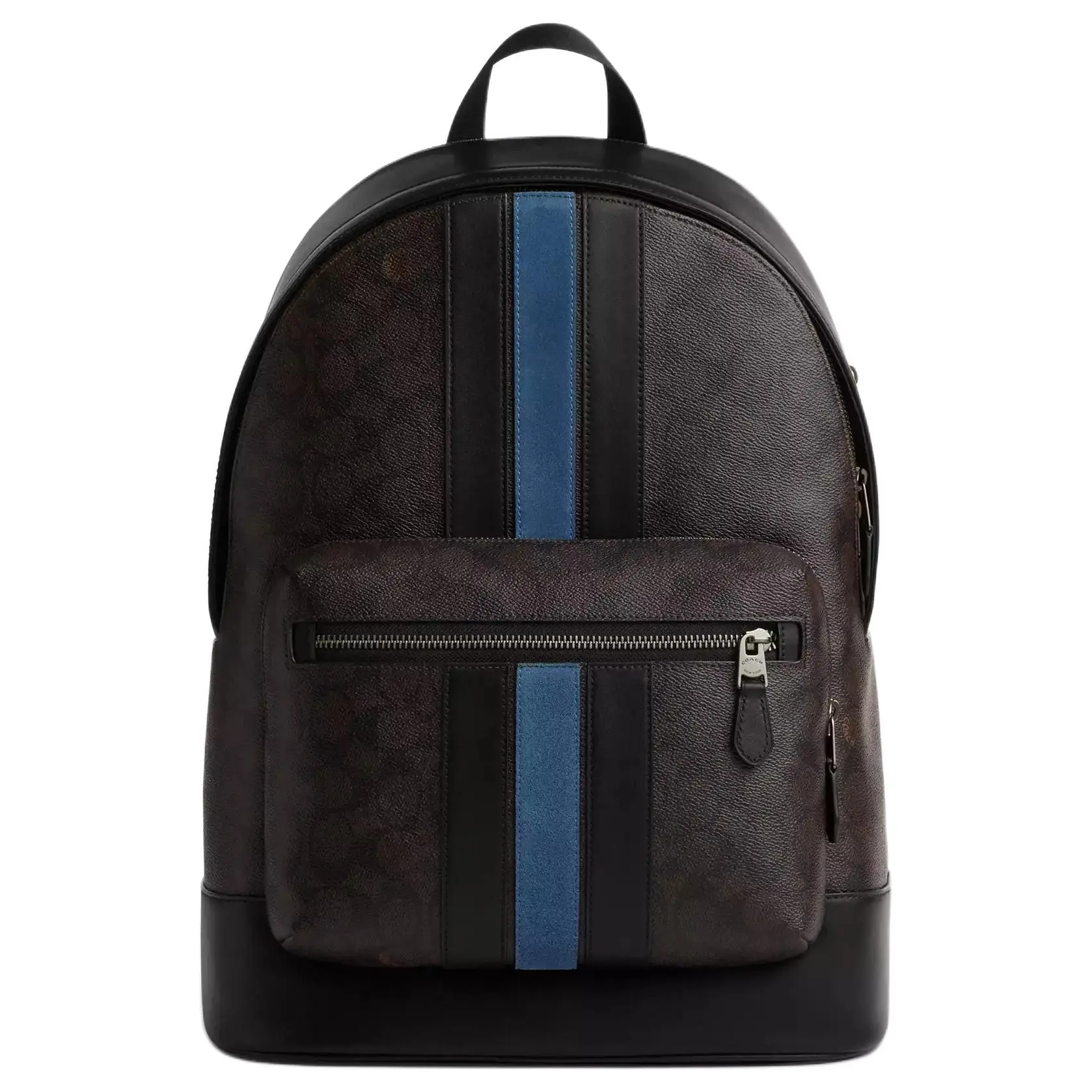 COACH West 32 College-Style Striped Monogram Coated Canvas Backpack, Large, Men's, Gunmetal Gray