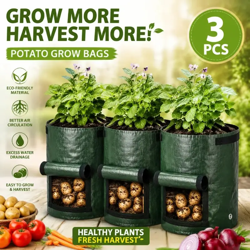 3-Pack 10 Gallon Potato Grow Bags, Durable Garden Planting Pots 3-Pack 10 Gallon Potato Grow Bags, Durable Garden Planting Pots
