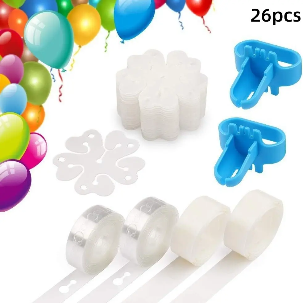 Balloon Tape Party Wedding Birthday 26pcs Set, Includes 2 Balloon Chains, 2 Glue Dots, 2 Knot Makers, 20 Flower Shapes