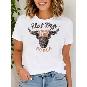 "Not My First Rodeo" Vintage Bull Head Graphic White Tee | Western "Not My First Rodeo" Tee | Retro Bull Skull Casual White Shirt | Country Concert "Not My First Rodeo" Tee | Western Casual White T-Shirt
