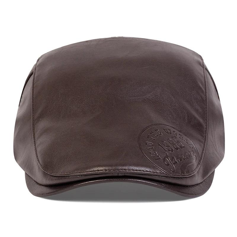 Men Retro 1985 Pu Leather Newsboy Caps British Painters Hats Spring Autumn Side Adjustable Flat Cap Hip Hop Berets