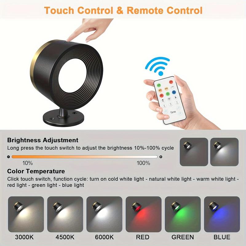 USB Rechargeable Smart LED Wall Light, 1/2 Counts RGB Night Light with Remote Control, 360° Rotatable Spotlight for Bedroom, Bedside, Display Wall, Cabinet, Hallway, Game Room #TOP PICKS