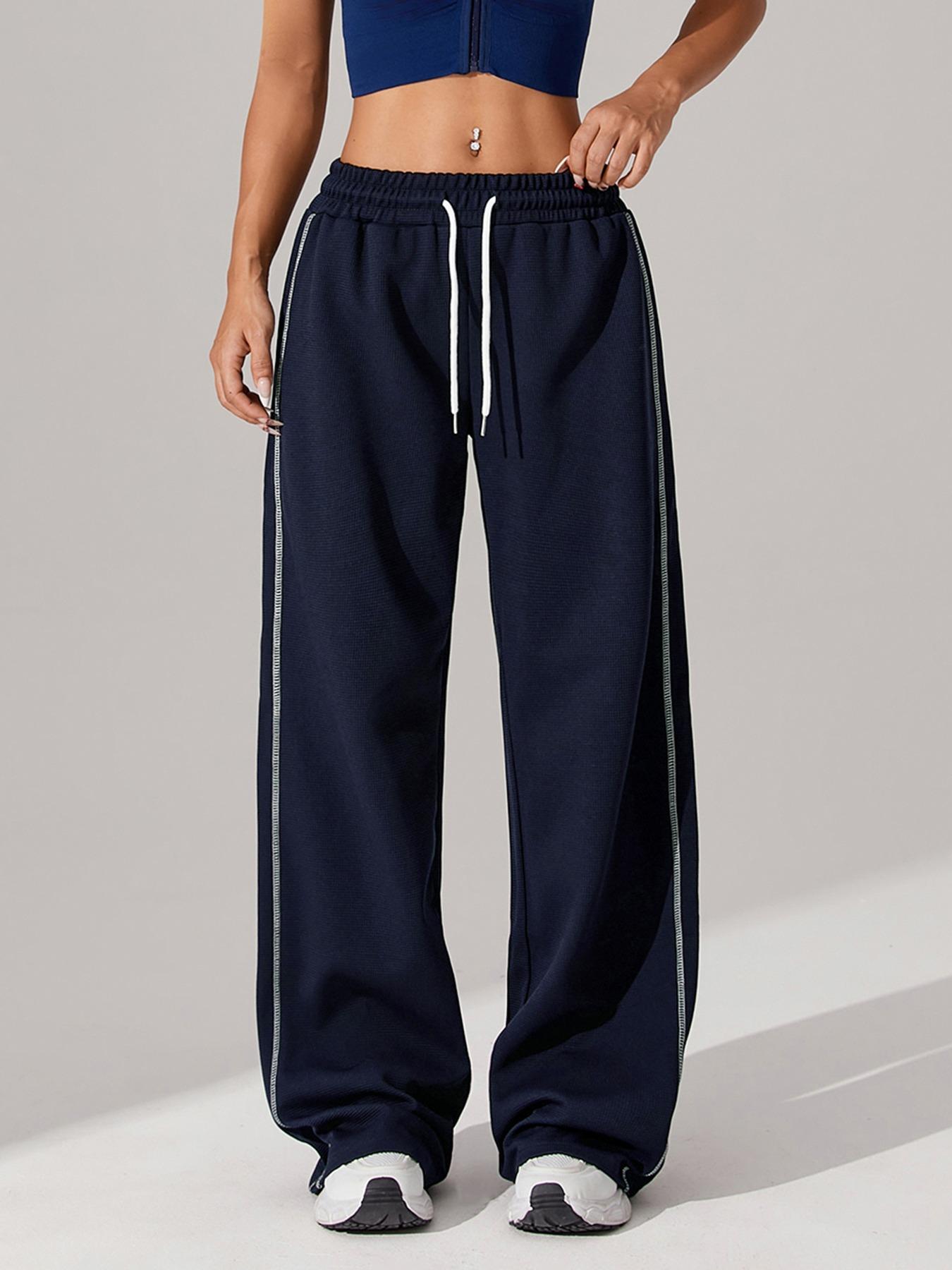 Sporty Women's Top-Stitching Drawstring Waist Sports Joggers, Casual Comfy Breathable Pants for Daily Outdoor Running, Ladies Sportswear for All Seasons, Runner Pants, Casual Sports Trousers