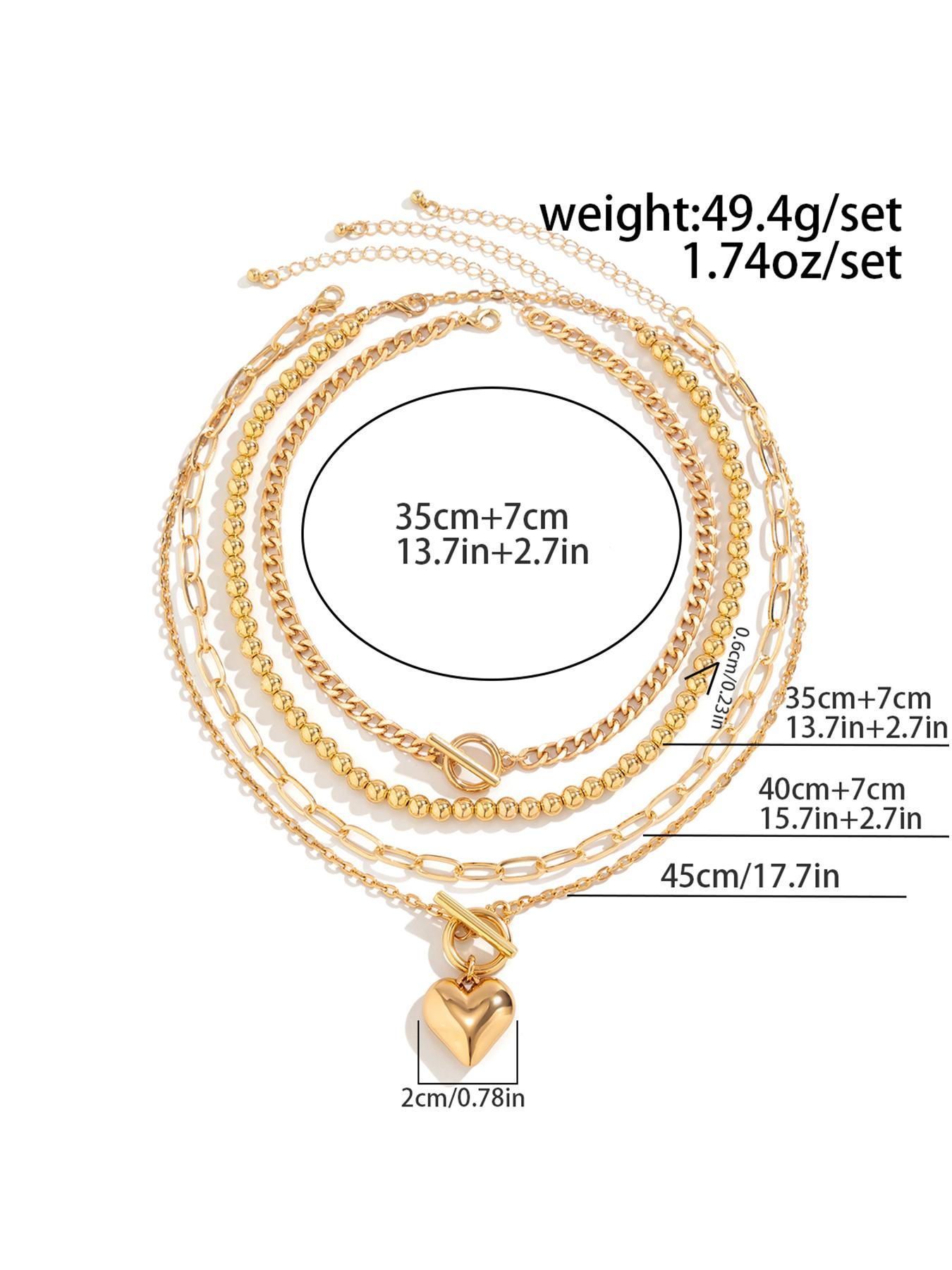 Women's Punk Style Love Heart Necklace & Chain Necklace & Beaded Necklace, Stackable Clavicle Chain, Multilayer Necklace, 4pcs/set Trendy Ot Buckle Design Matching Necklaces, Chic All-match Jewelry As Gift for Girlfriend, Exquisite Jewelry Gift