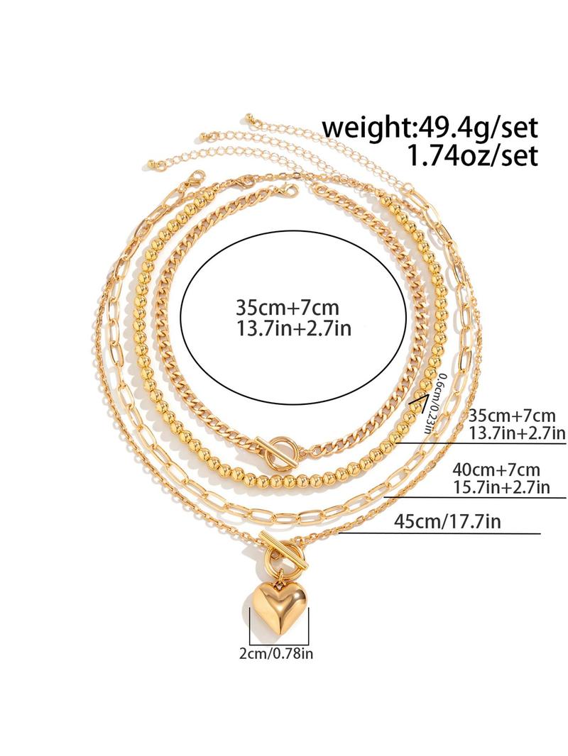 Women's Punk Style Love Heart Necklace & Chain Necklace & Beaded Necklace, Stackable Clavicle Chain, Multilayer Necklace, 4pcs/set Trendy Ot Buckle Design Matching Necklaces, Chic All-match Jewelry As Gift for Girlfriend, Exquisite Jewelry Gift