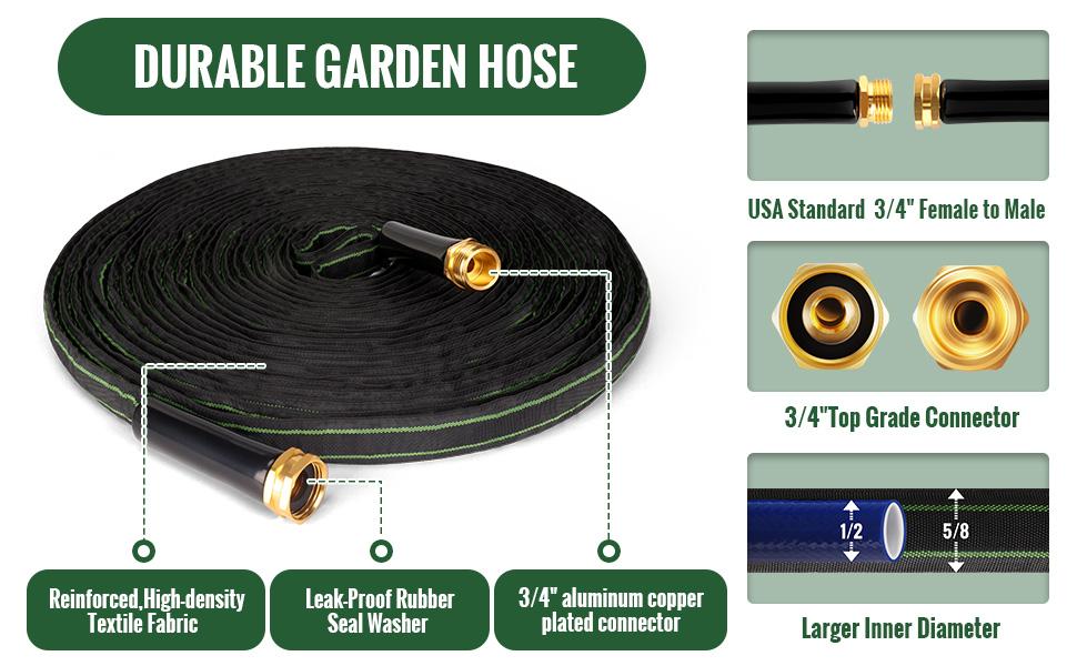 Garden Hose 100ft Flexible Water Hose Non-Expandable High Pressure Kink-Free Leakproof Durable Portable Lightweight Outdoor Yard Lawn Black Fabric Watering Hose with 3/4" Aluminum Fittings