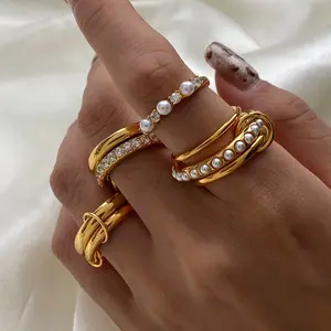 Interlocked Stackable Rings for Women - Statement Multi Ring Mixed Metals Stack - Cubic Zirconia Stacking Jewelry For Blackfriday Christmas