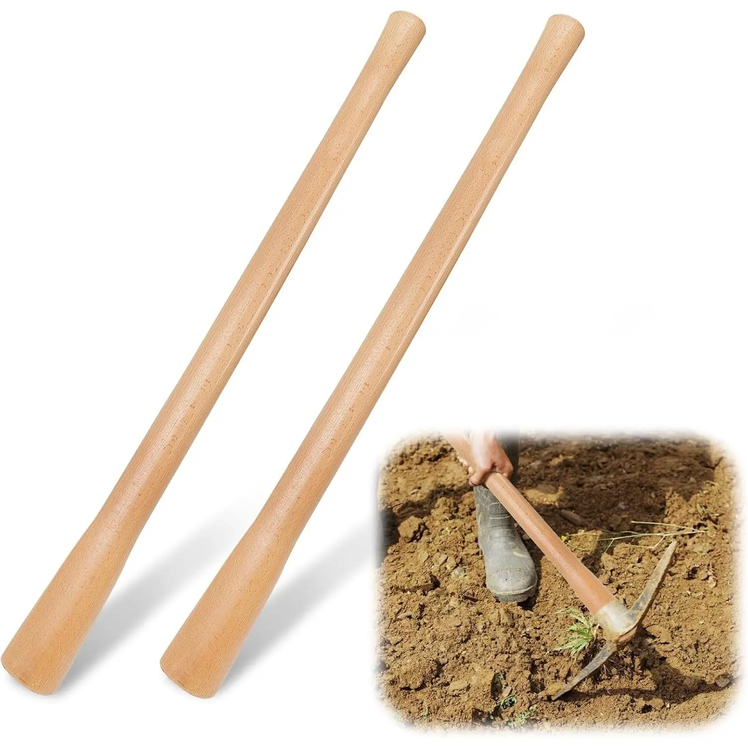2 Pcs Pick Axe Handle Replacement, Pick Mattock Handle, Beech Wood, 35 Inch